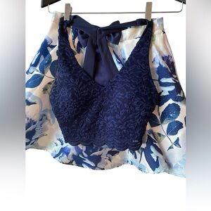Blue Lace Halter Top Skirt Set with Floral Sparkle Skirt‎ Size 3